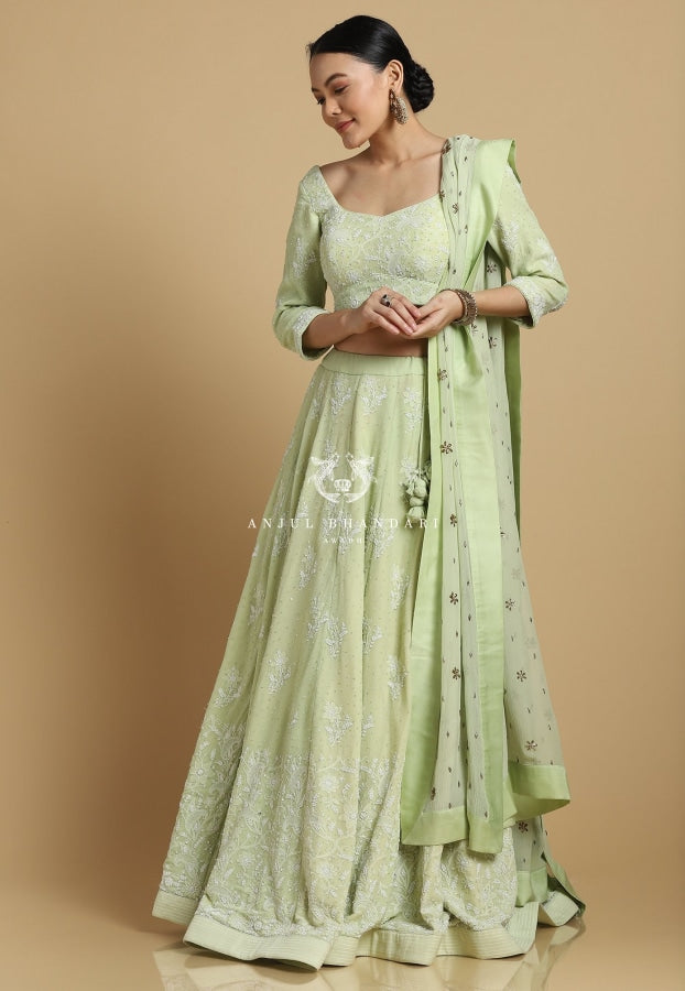 Mukaish Lehenga Apple Green Anjul Bhandari