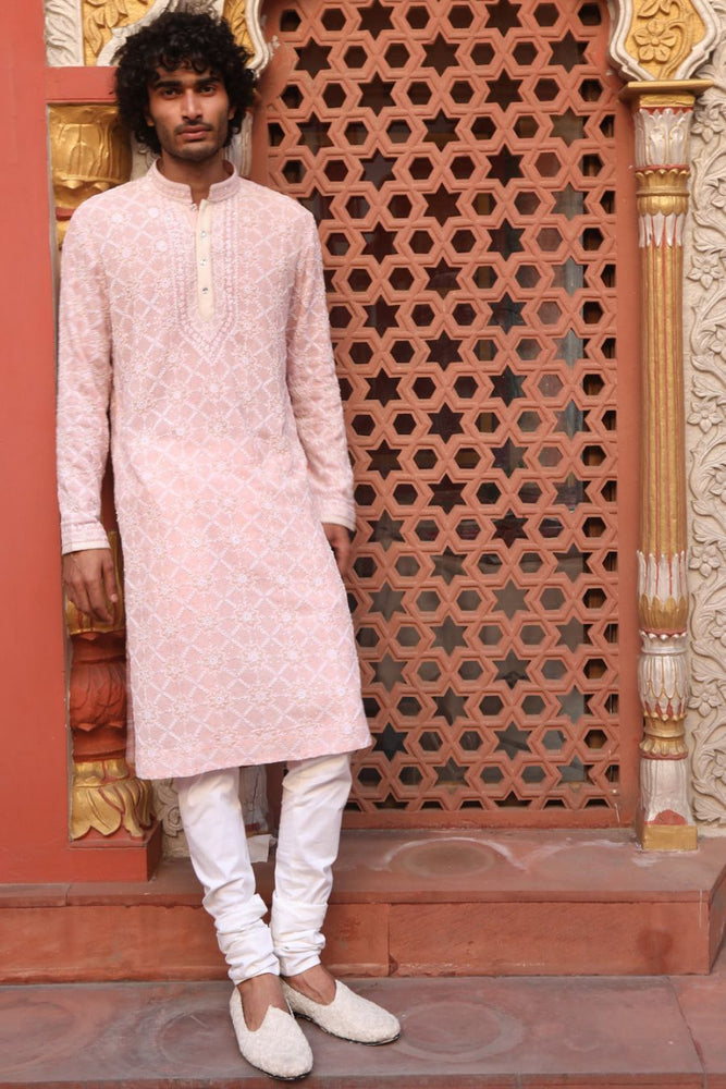 Pink chikankari embroidered kurta set