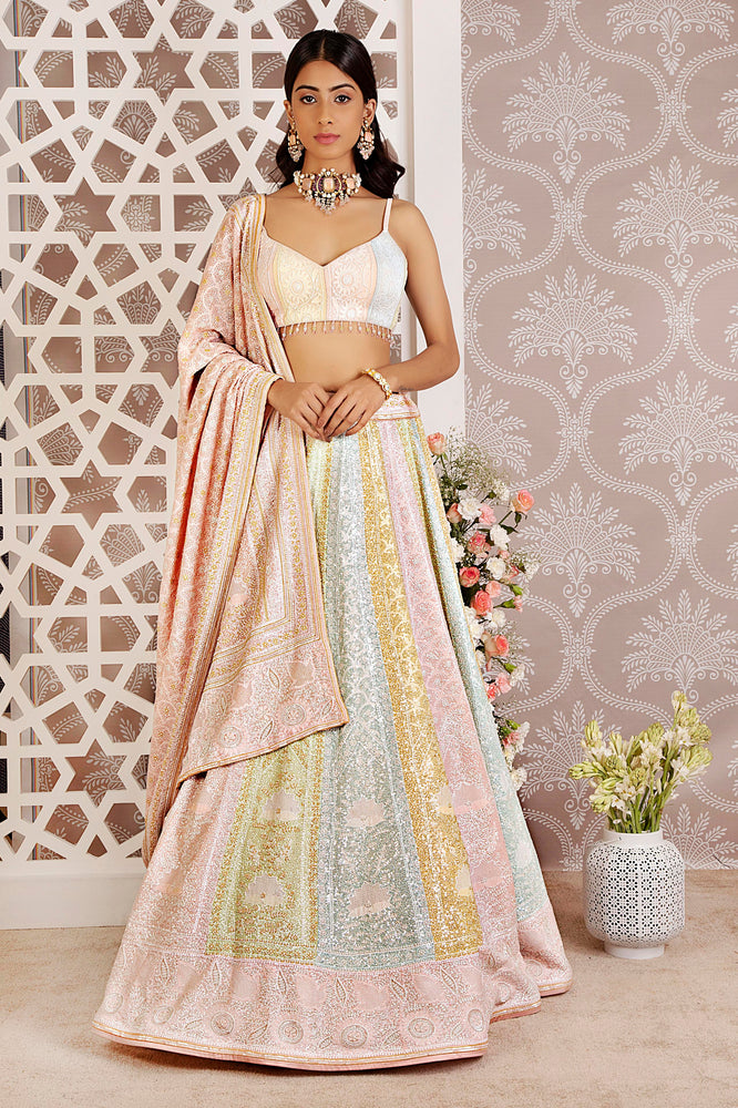 
                  
                    Load image into Gallery viewer, Multi Colour Lehenga Set Gold Silver
                  
                