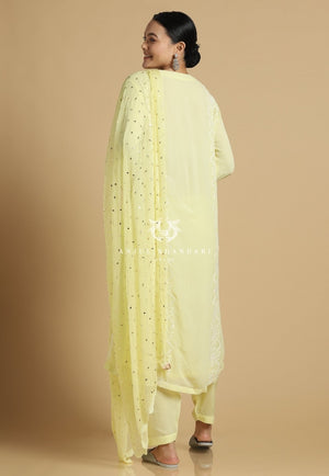 
                  
                    Load image into Gallery viewer, Chikankari &amp;amp; Mukaish Suit Set Mint Lemon Kurta
                  
                