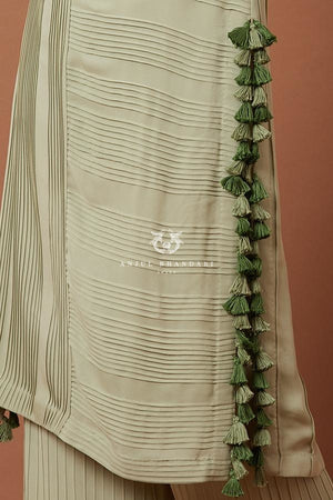 
                  
                    Load image into Gallery viewer, Sage Green Pleating Straight Suit Set Kurta Set
                  
                